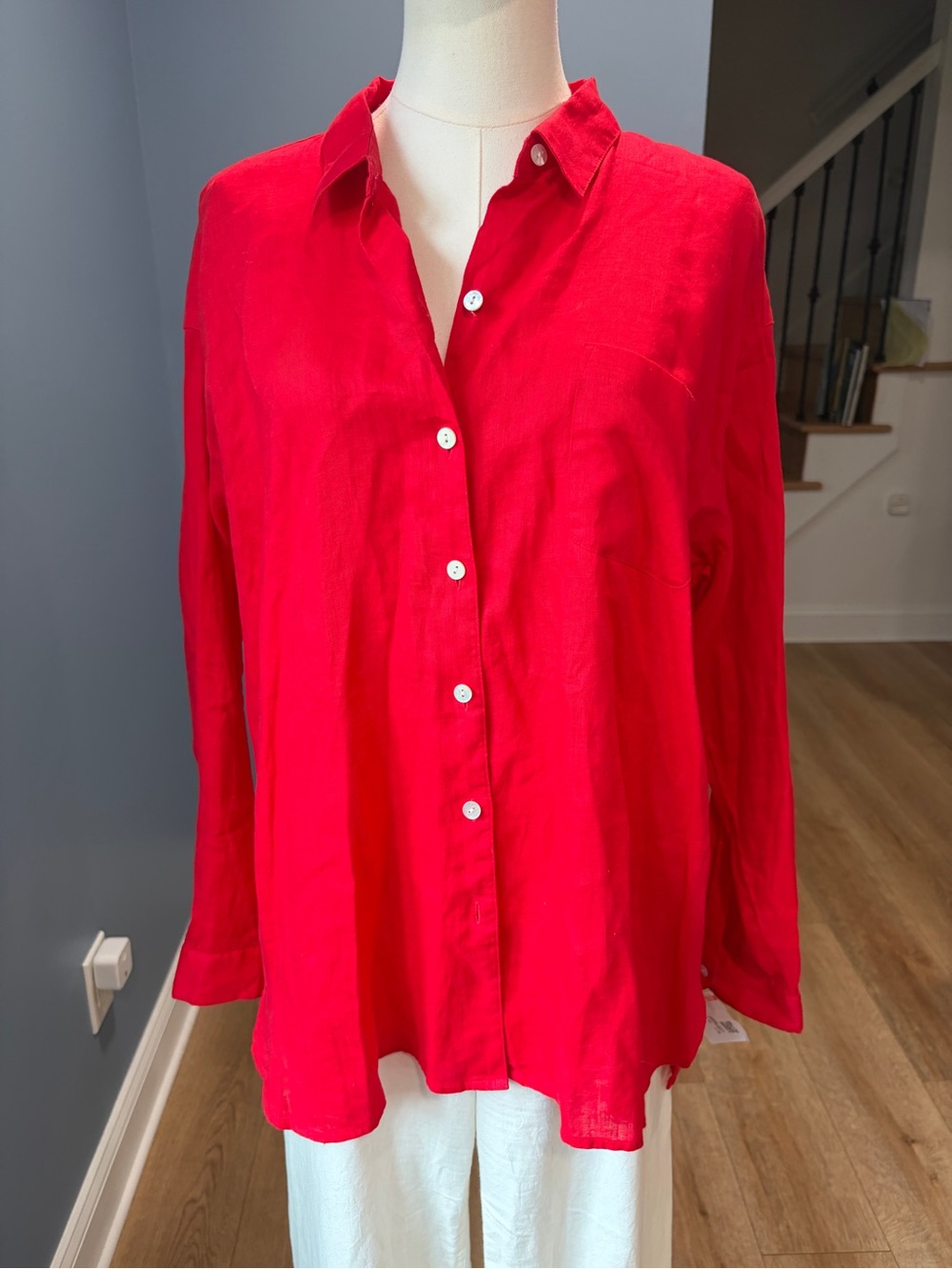 J.Jill Love Linen Red 100% Linen Button Down Shirt Large NWT